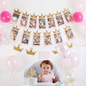 1st Birthday Milestone Photo Banner & Cake Topper