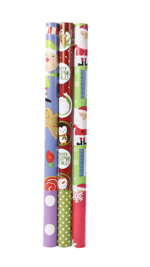Reversible "Xmas Santa Elf & Snowflake" Wrapping Paper