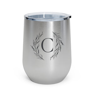 Meraki Paper - 12oz Insulated Wine Tumbler - Circular Branches - C in Stainless Steel - Front View