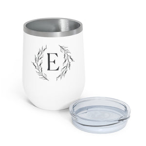 Meraki Paper - 12oz Insulated Wine Tumbler - Circular Branches - E in White - Opened