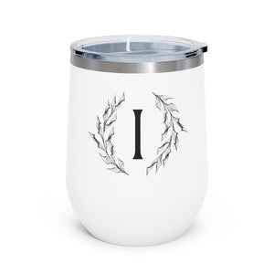 Meraki Paper - 12oz Insulated Wine Tumbler - Circular Branches - I in White - Front View