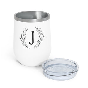 Meraki Paper - 12oz Insulated Wine Tumbler - Circular Branches - J in White - Opened