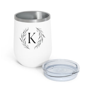 Meraki Paper - 12oz Insulated Wine Tumbler - Circular Branches - K in White - Opened