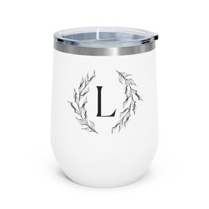 Meraki Paper - 12oz Insulated Wine Tumbler - Circular Branches - L in White - Front View