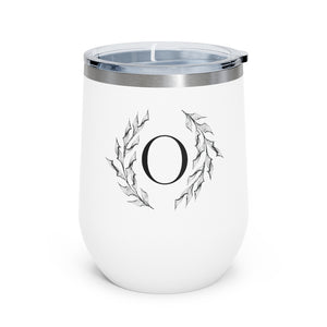 Meraki Paper - 12oz Insulated Wine Tumbler - Circular Branches - O in White - Front View