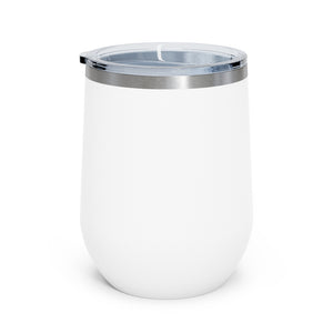 Meraki Paper - 12oz Insulated Wine Tumbler - Circular Branches - V in White - Back View