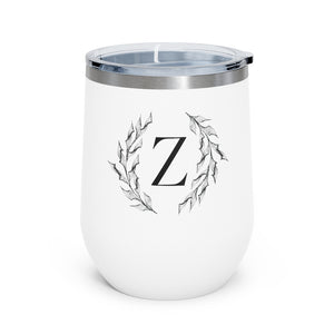Meraki Paper - 12oz Insulated Wine Tumbler - Circular Branches - Z in White - Front View