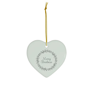 Meraki Paper - Ceramic Holiday Ornament - Black Wreath - Heart - Front View