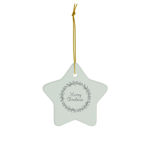 Meraki Paper - Ceramic Holiday Ornament - Black Wreath - Star - Front View