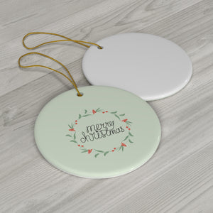 Meraki Paper - Ceramic Holiday Ornament - Colorful Wreath - Circle - Back View