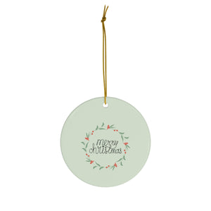 Meraki Paper - Ceramic Holiday Ornament - Colorful Wreath - Circle - Front View