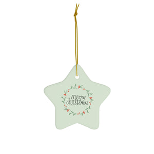 Meraki Paper - Ceramic Holiday Ornament - Colorful Wreath - Star - Front View