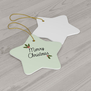 Meraki Paper - Ceramic Holiday Ornament - Holly Merry Christmas - Star - Back View