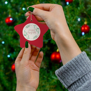 Meraki Paper - Ceramic Holiday Ornament - Merry Christmas Wreath - Star - In Use