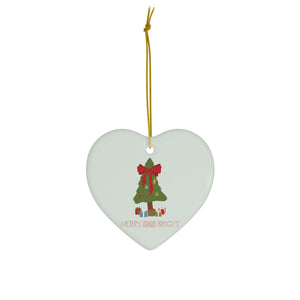 Meraki Paper - Ceramic Holiday Ornament - Merry & Bright - Heart - Front View