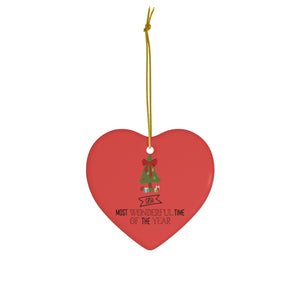 Meraki Paper - Ceramic Holiday Ornament - Most Wonderful Time of The Year - Heart - Front View