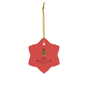 Meraki Paper - Ceramic Holiday Ornament - Most Wonderful Time of The Year - Snowflake - Front View