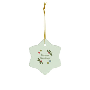 Meraki Paper - Ceramic Holiday Ornament - Season's Greetings - Snowflake - Front View