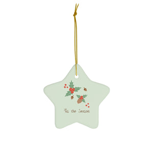 Meraki Paper - Ceramic Holiday Ornament - Tis the Season - Star - Front View