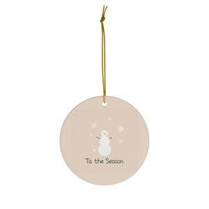 Meraki Paper - Ceramic Holiday Ornament - Tis the Season Snowman - Circle - Front View