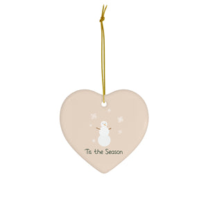 Meraki Paper - Ceramic Holiday Ornament - Tis the Season Snowman - Heart - Front View