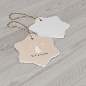 Meraki Paper - Ceramic Holiday Ornament - Tis the Season Snowman - Snowflake - Back View