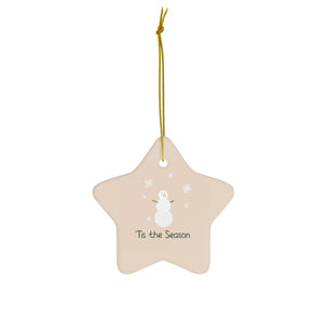 Meraki Paper - Ceramic Holiday Ornament - Tis the Season Snowman - Star - Front View