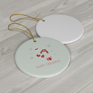 Meraki Paper - Ceramic Ornament - Red Happy Holidays - Circle - Back View