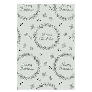 Meraki Paper - Holiday Wrapping Paper - Black Merry Christmas Wreaths - 24x36