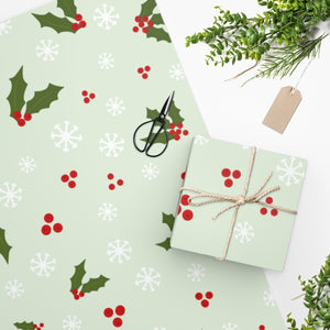Meraki Paper - Holiday Wrapping Paper - Holly & Snowflakes - In Use