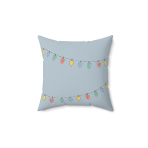 Meraki Paper - Polyester Square Holiday Blue Pillowcase - Christmas Lights - 14x14 - Front View