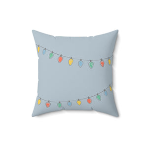 Meraki Paper - Polyester Square Holiday Blue Pillowcase - Christmas Lights - 16x16 - Back View