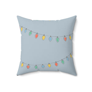 Meraki Paper - Polyester Square Holiday Blue Pillowcase - Christmas Lights - 18x18 - Front View