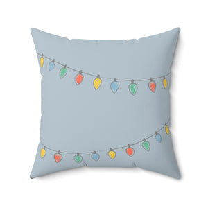 Meraki Paper - Polyester Square Holiday Blue Pillowcase - Christmas Lights - 20x20 - Back View
