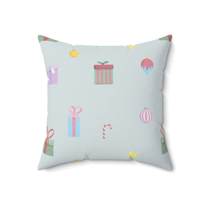 Meraki Paper - Polyester Square Holiday Blue Pillowcase - Presents - 18x18 - Back View