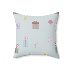 Meraki Paper - Polyester Square Holiday Blue Pillowcase - Presents - 18x18 - Front View