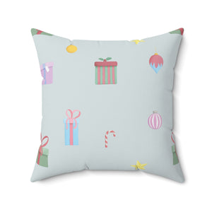Meraki Paper - Polyester Square Holiday Blue Pillowcase - Presents - 20x20 - Back View
