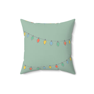 Meraki Paper - Polyester Square Holiday Green Pillowcase - Christmas Lights - 16x16 - Back View
