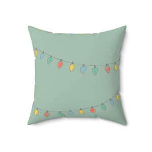 Meraki Paper - Polyester Square Holiday Green Pillowcase - Christmas Lights - 18x18 - Back View