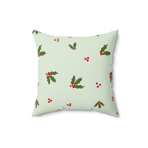 Meraki Paper - Polyester Square Holiday Green Pillowcase - Holly - 16x16 - Back View