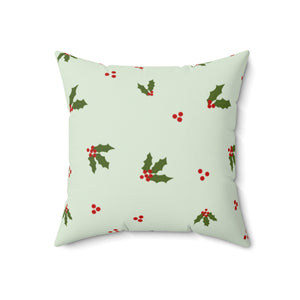 Meraki Paper - Polyester Square Holiday Green Pillowcase - Holly - 18x18 - Back View