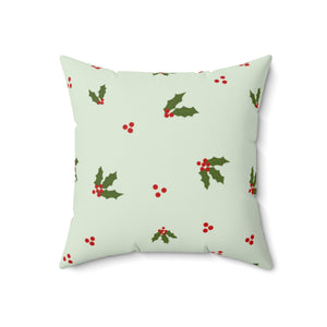 Meraki Paper - Polyester Square Holiday Green Pillowcase - Holly - 18x18 - Front View