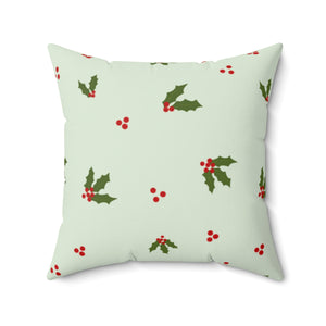 Meraki Paper - Polyester Square Holiday Green Pillowcase - Holly - 20x20 - Front View