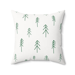 Meraki Paper - Polyester Square Holiday Pillowcase - Green Evergreens - 20x20 - Front View