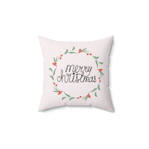 Meraki Paper - Polyester Square Holiday Pillowcase - Merry Christmas Colorful Wreath - 14x14 - Back View