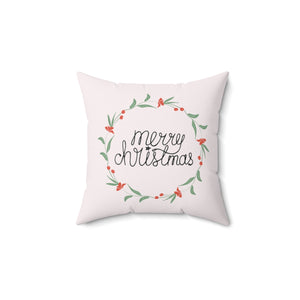 Meraki Paper - Polyester Square Holiday Pillowcase - Merry Christmas Colorful Wreath - 14x14 - Front View