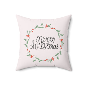 Meraki Paper - Polyester Square Holiday Pillowcase - Merry Christmas Colorful Wreath - 18x18 - Front View