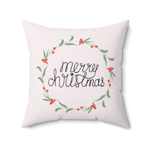 Meraki Paper - Polyester Square Holiday Pillowcase - Merry Christmas Colorful Wreath - 20x20 - Front View