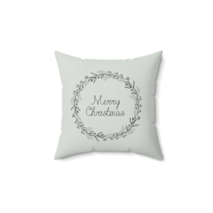 Meraki Paper - Polyester Square Holiday Pillowcase - Merry Christmas Wreath - 14x14 - Front View