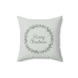 Meraki Paper - Polyester Square Holiday Pillowcase - Merry Christmas Wreath - 16x16 - Back View